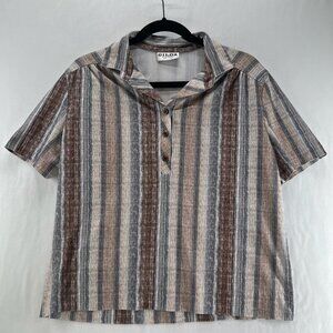 Vtg Gilda of California Shirt Womens L Short Sleeve Pullover Boxy Striped Brown